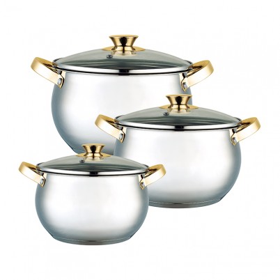 ZH-C120 6pcs Stainless Steel Apple Shape Cookware Set with Gold Plated Hollow Handle