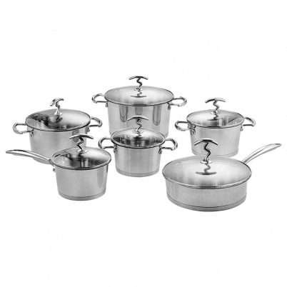 ZH-C033 12pcs Stainless Steel Conic Shape Cookware Set with Zinc Alloy Handle