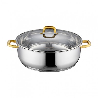 ZH-C075 Single Shallow Pot with Gold Plated Hollow Handle