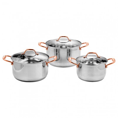 ZH-C022 6pcs Stainless Steel Cookware Set with Rose Gold Plated Zinc Alloy Handle