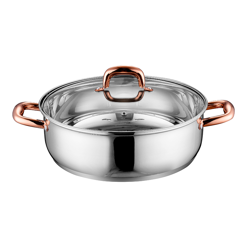 ZH-C072 Single Shallow Pot with Rose Gold Plated Hollow Handle