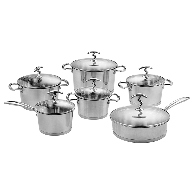 ZH-C033 12pcs Stainless Steel Conic Shape Cookware Set with Zinc Alloy Handle