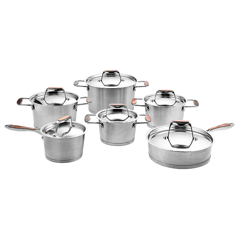 ZH-C032 12pcs Stainless Steel Conic Shape Cookware Set with Copper Plated Precision Cast Handle