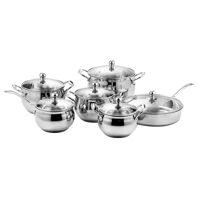 ZH-C027 12pcs Stainless Steel Apple Shape Cookware Set with Zinc Alloy Handle