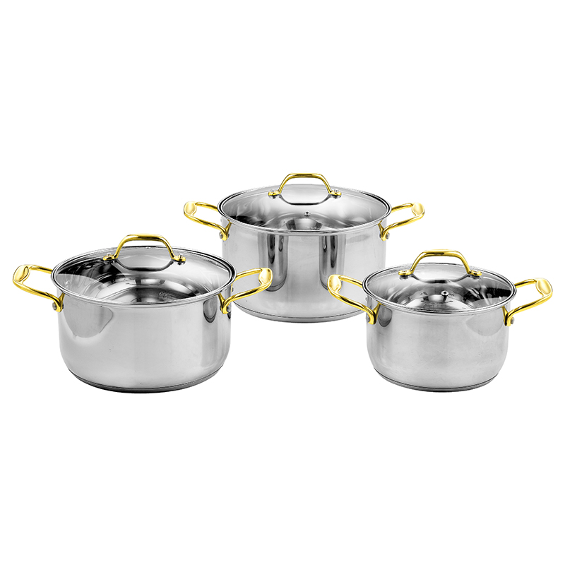 ZH-C023 6pcs Stainless Steel Cookware Set with Gold Plated Zinc Alloy Handle