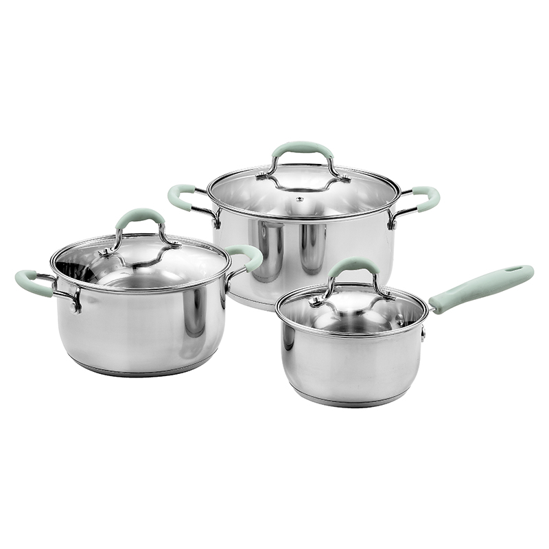 ZH-C014 6pcs Stainless Steel Cookware Set with Silicone Coated Hollow Handle